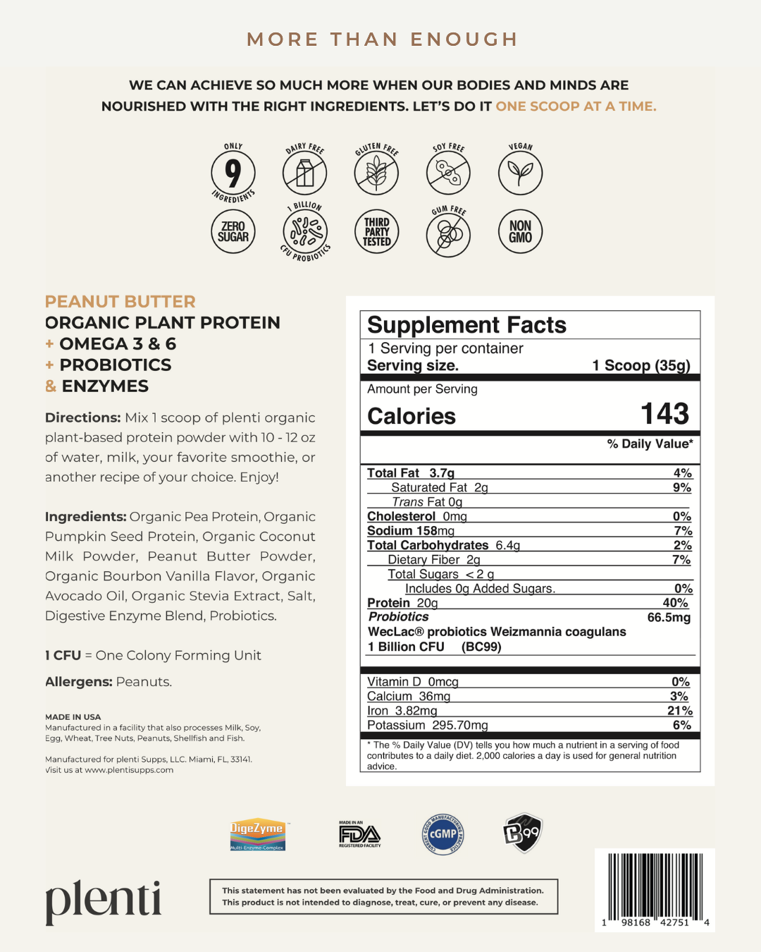 Proteína Vegetal Orgánica (945g, 27 porciones)